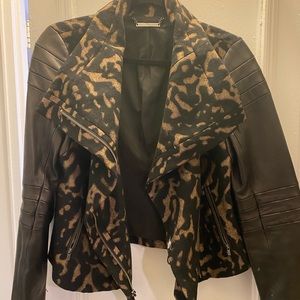 DVF leather jacket with animal abstract print